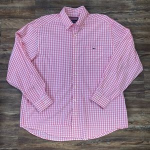 Men’s Vineyard Vines Tucker Pink White Plaid Button Down Casual Dress Shirt XL